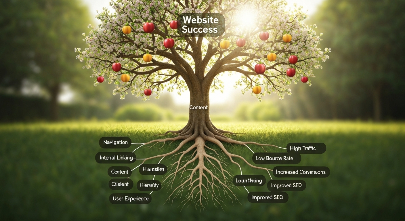 Visual representation of website success achieved through good site architecture.