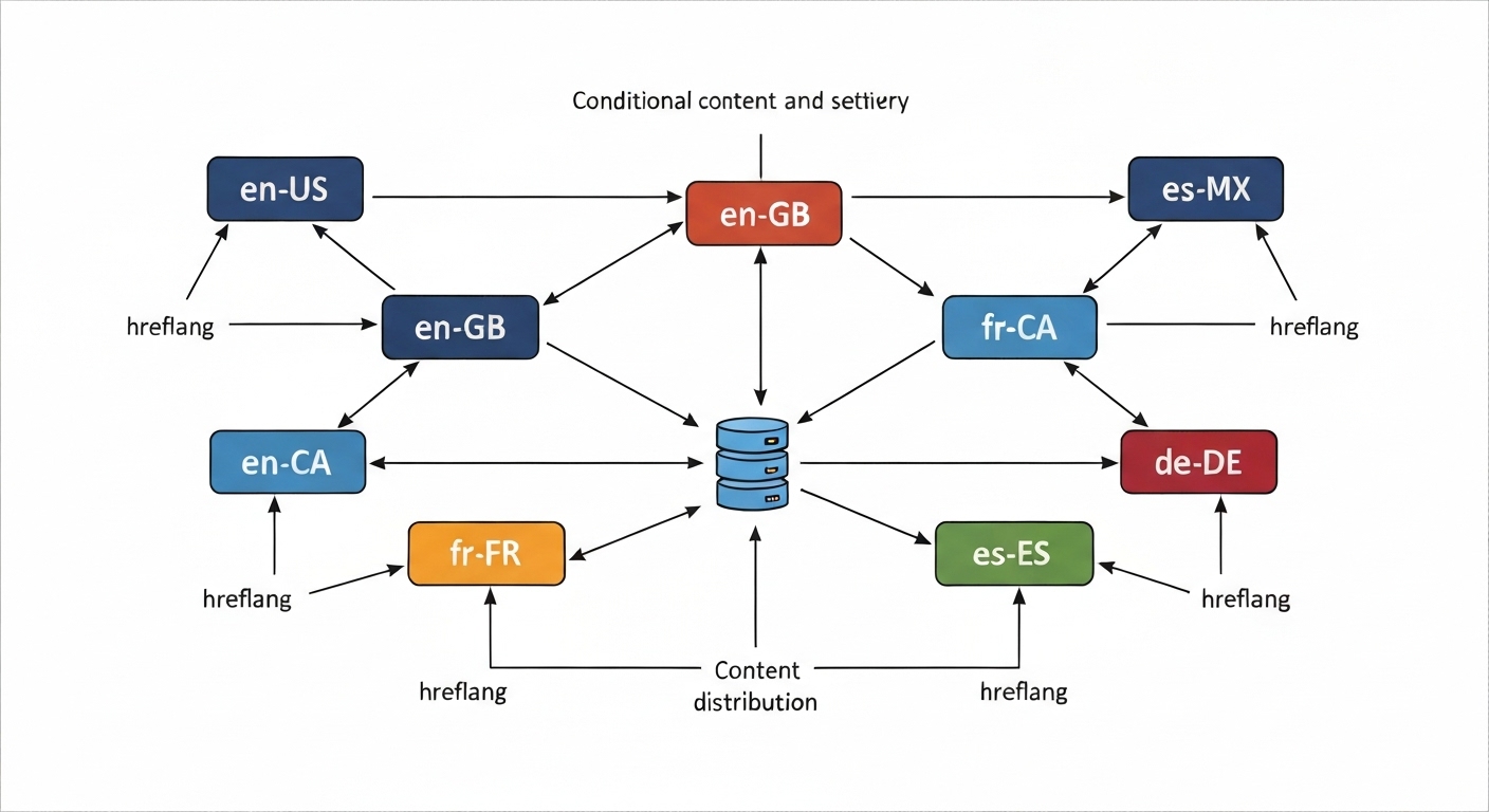 Diagram illustrating advanced hreflang targeting strategies based on language and region.