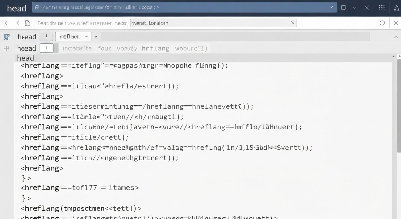 Screenshot of HTML code showing hreflang tags implemented in the head section of a webpage.