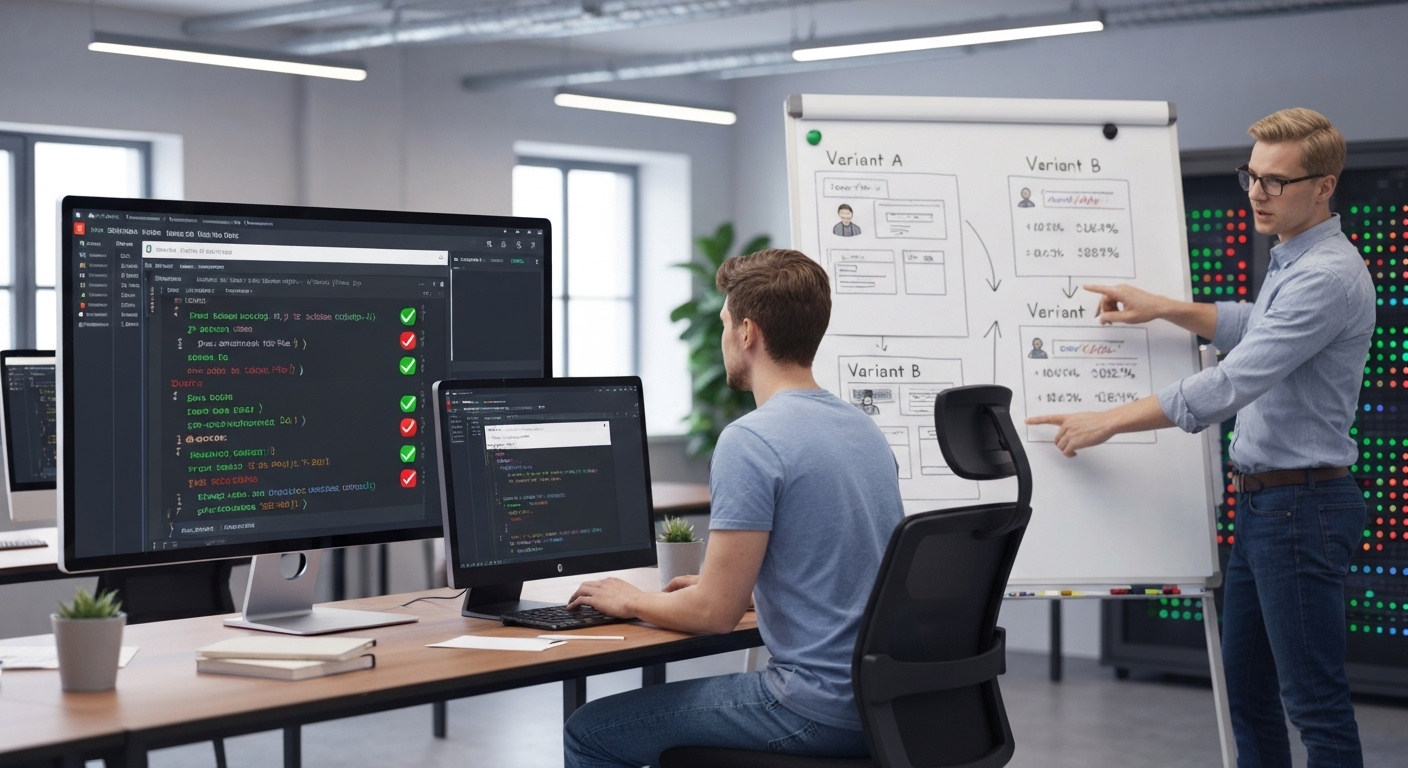 Testing and monitoring of AI-powered applications, showing unit tests, integration tests, and A/B testing.