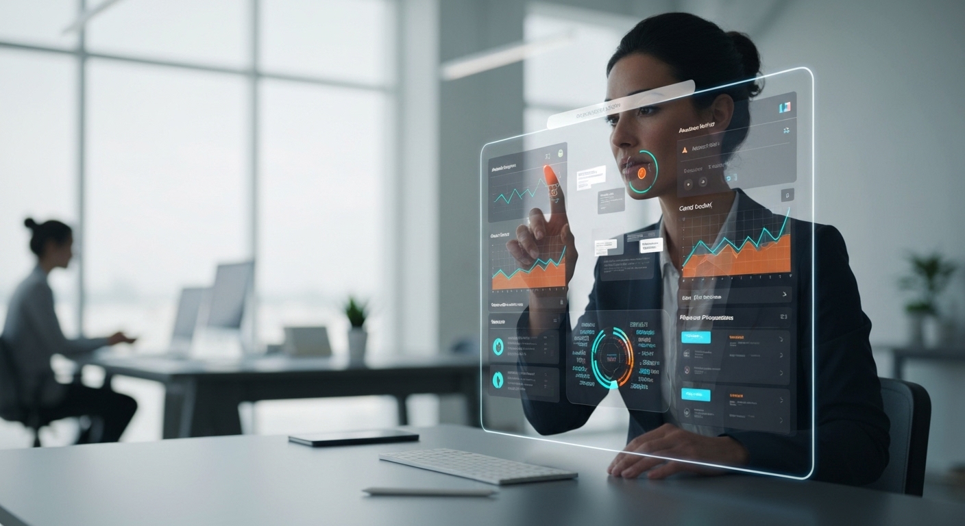 Illustration d'un marketeur collaborant avec une intelligence artificielle pour la création de contenu stratégique.