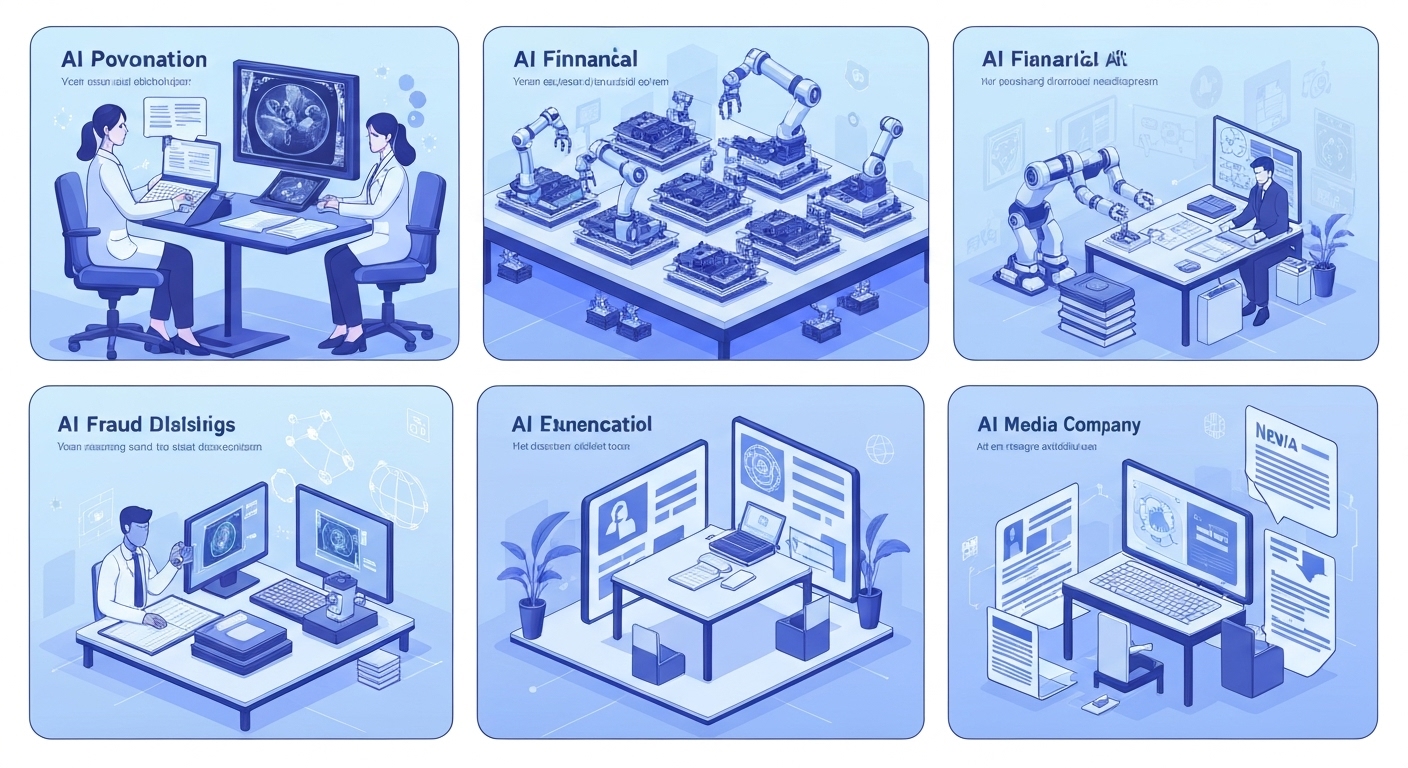 Examples of AI-powered automation applications in different industries.