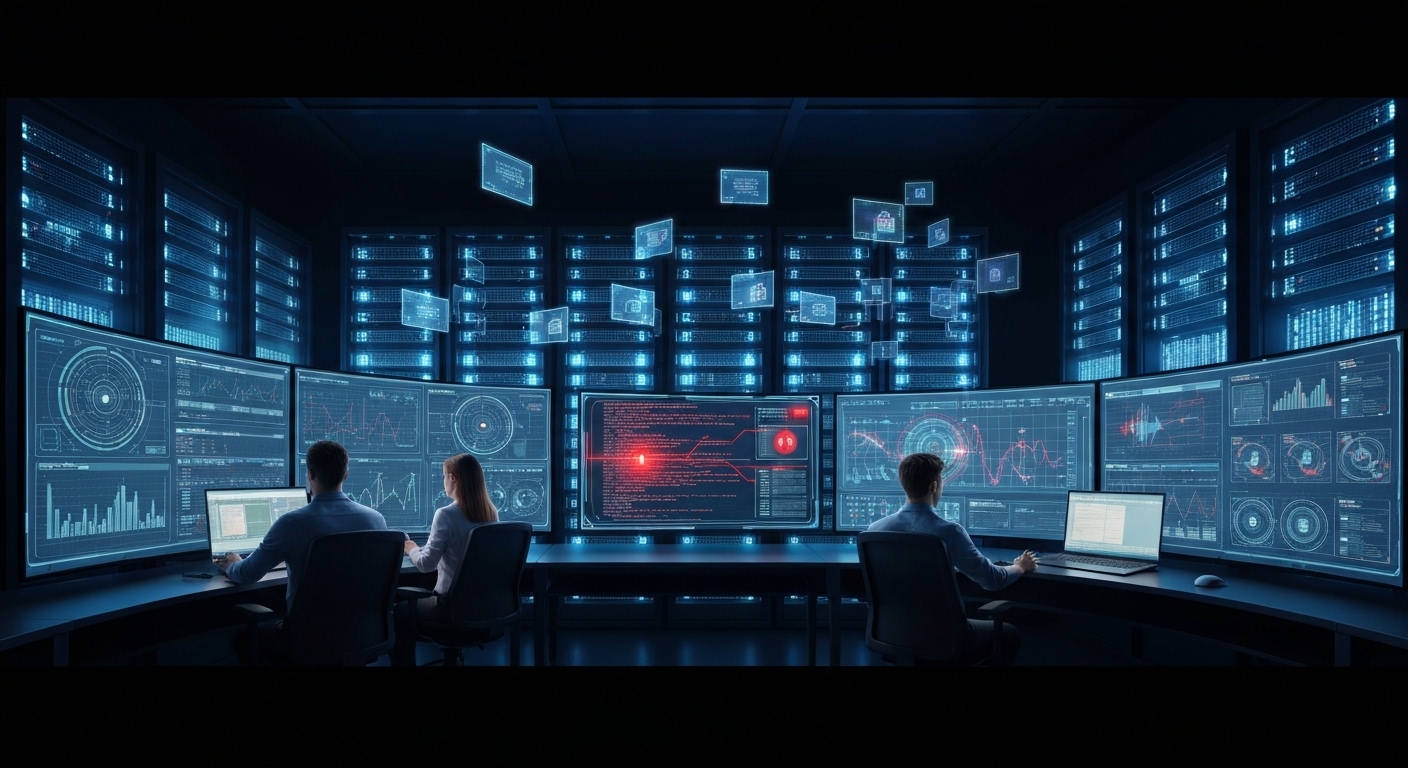 AI models analyzing data logs to detect threats in cloud storage.