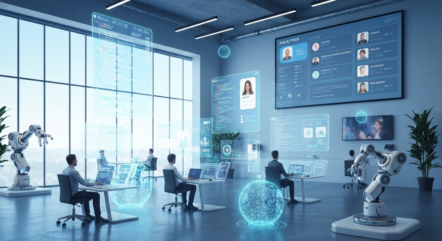 Conceptual illustration of the future of AI in app development, showcasing emerging technologies and trends.