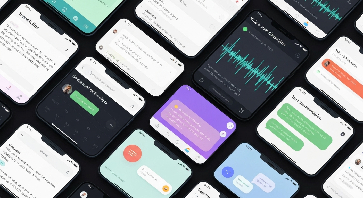 Collage de diverse applicationes mobile que utilisa NLP