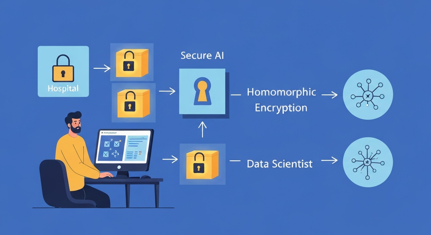Illustration of how homomorphic encryption works