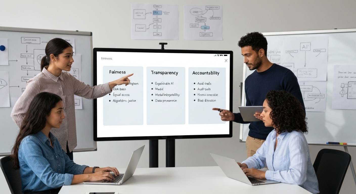 Ethical considerations in AI app development: fairness, transparency, accountability.