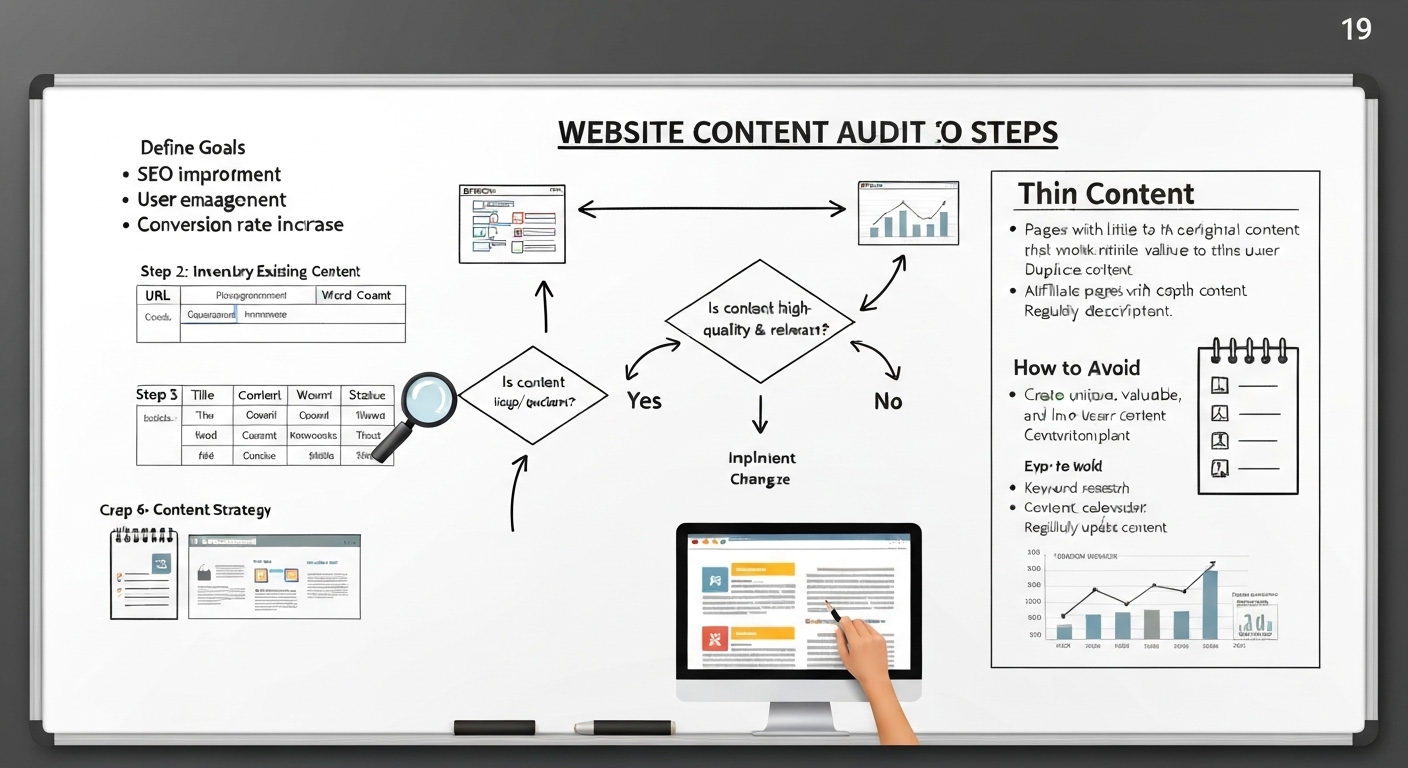 Diagram illustrating the steps involved in a website content audit.