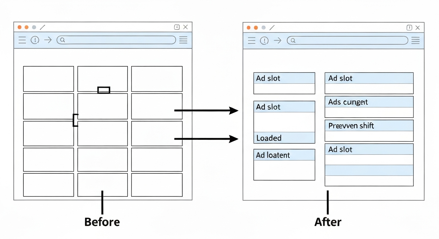 Diagram showing how to reserve space for advertisements using placeholders to prevent layout shifts
