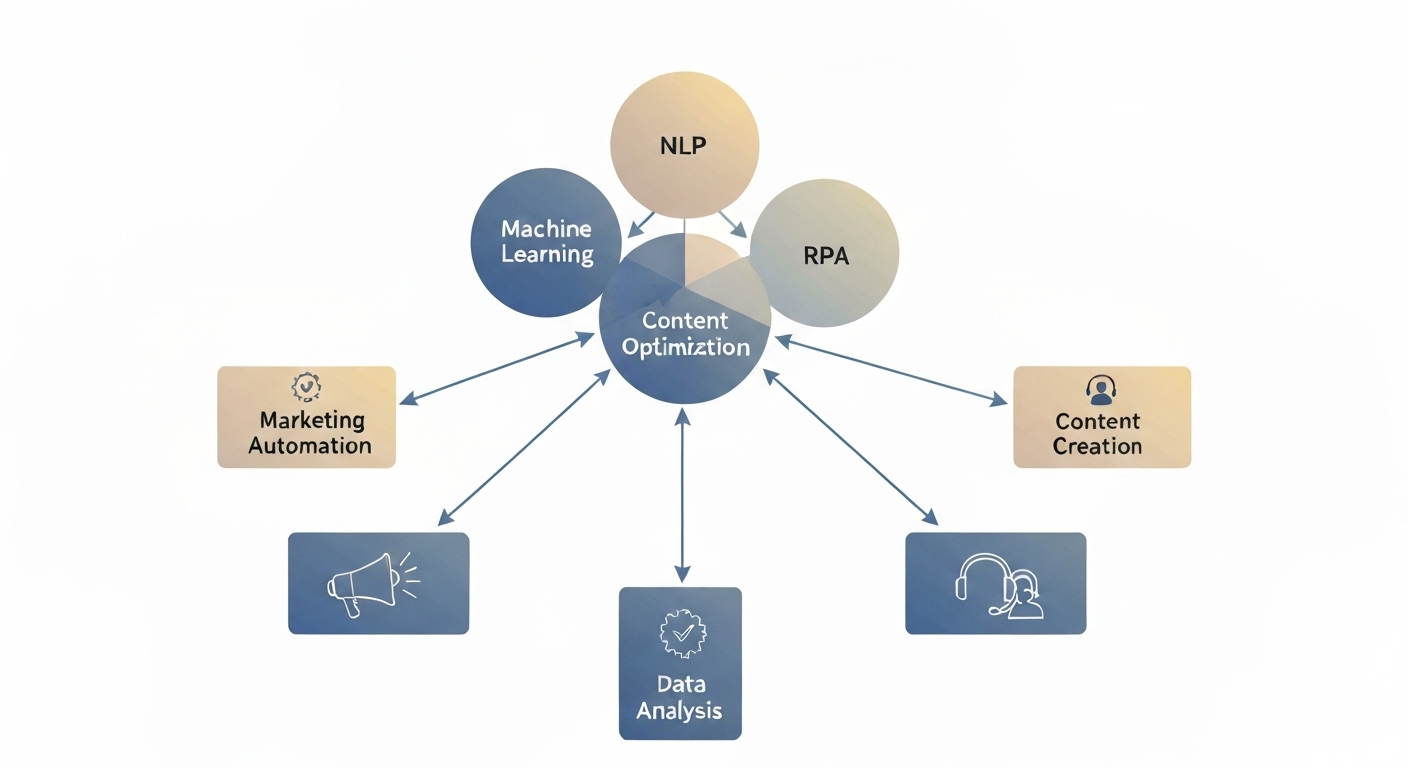 Diagram illustrating core AI components: Machine Learning, NLP, and RPA