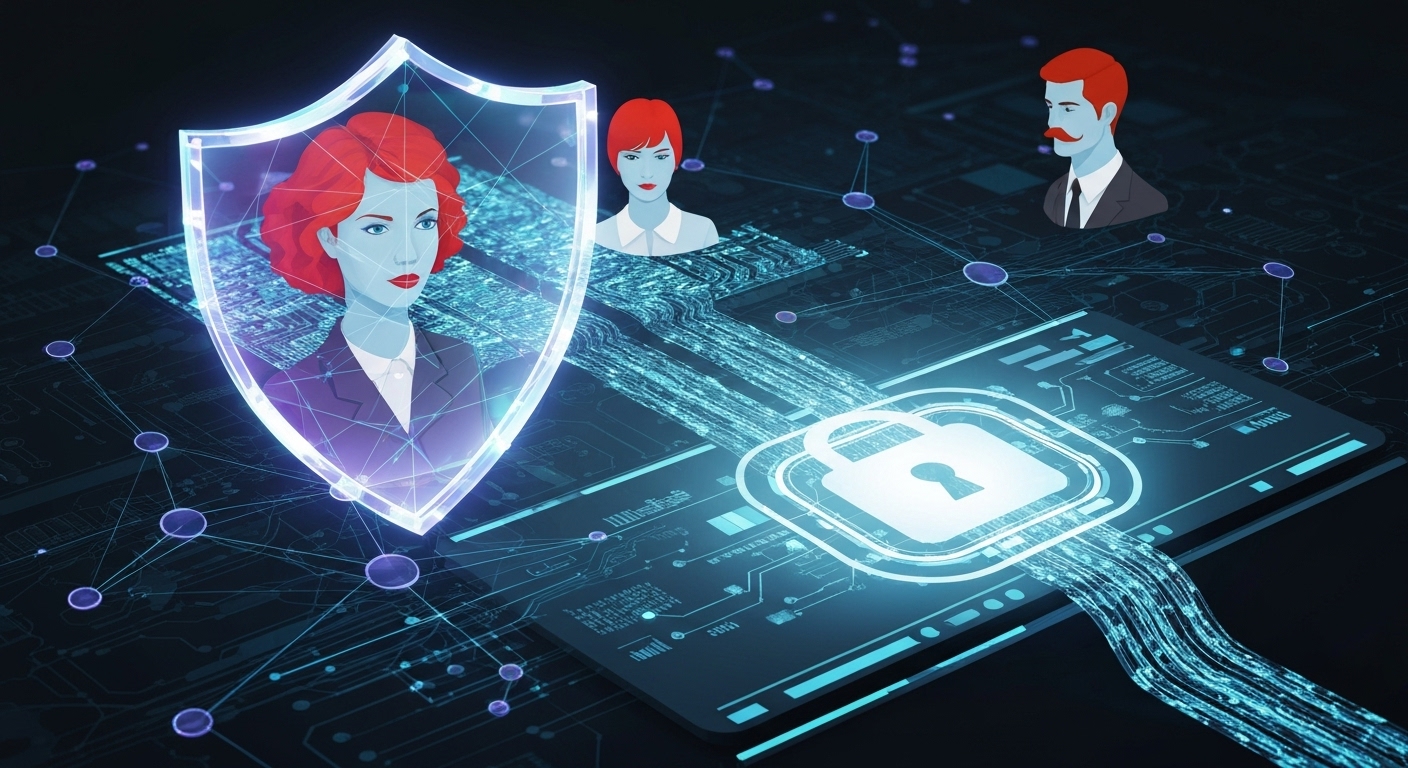 Abstract representation of data security and privacy in the context of AI automation