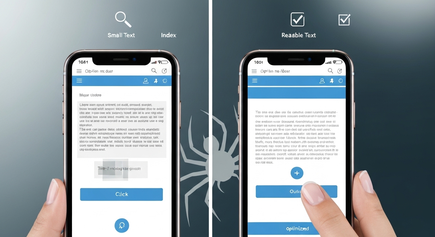 Illustration af almindelige fejl ved mobiloptimering af en hjemmeside.