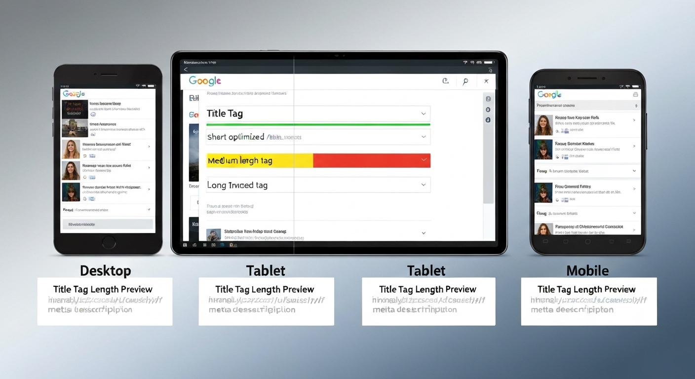 Screenshot of a SERP simulator tool, showing how a title tag appears in Google search results on different devices.