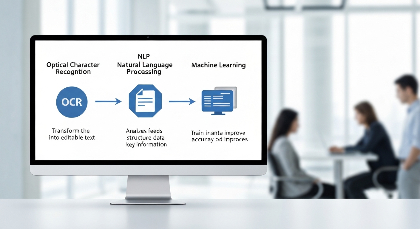 Diagram illustrating how OCR, NLP, and Machine Learning work together in AI data entry