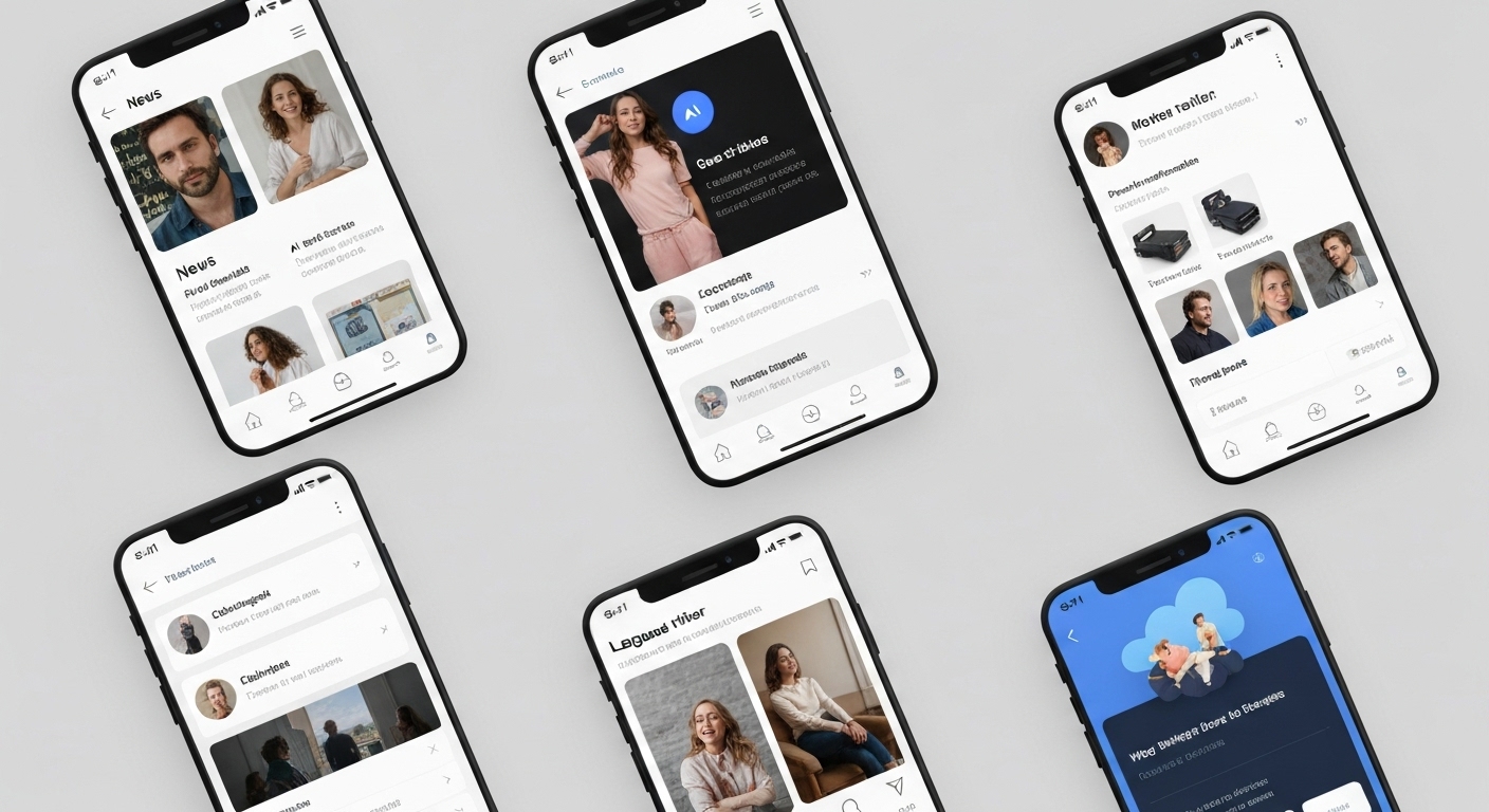 Collage af succesfulde AI implementeringer i forskellige mobile apps