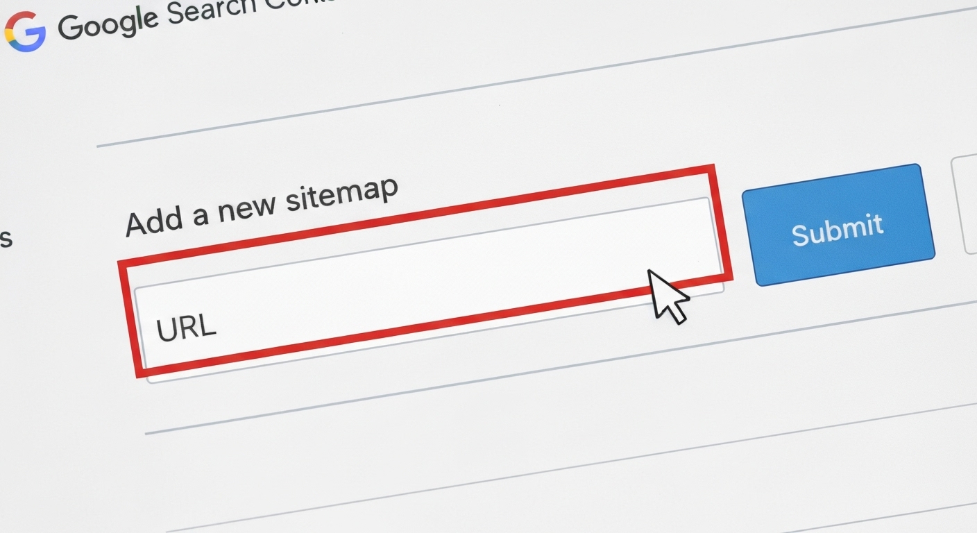 Captura tegumenti Google Search Console cum sectione Sitemaps aperta, ubi URL sitemap subiicias.