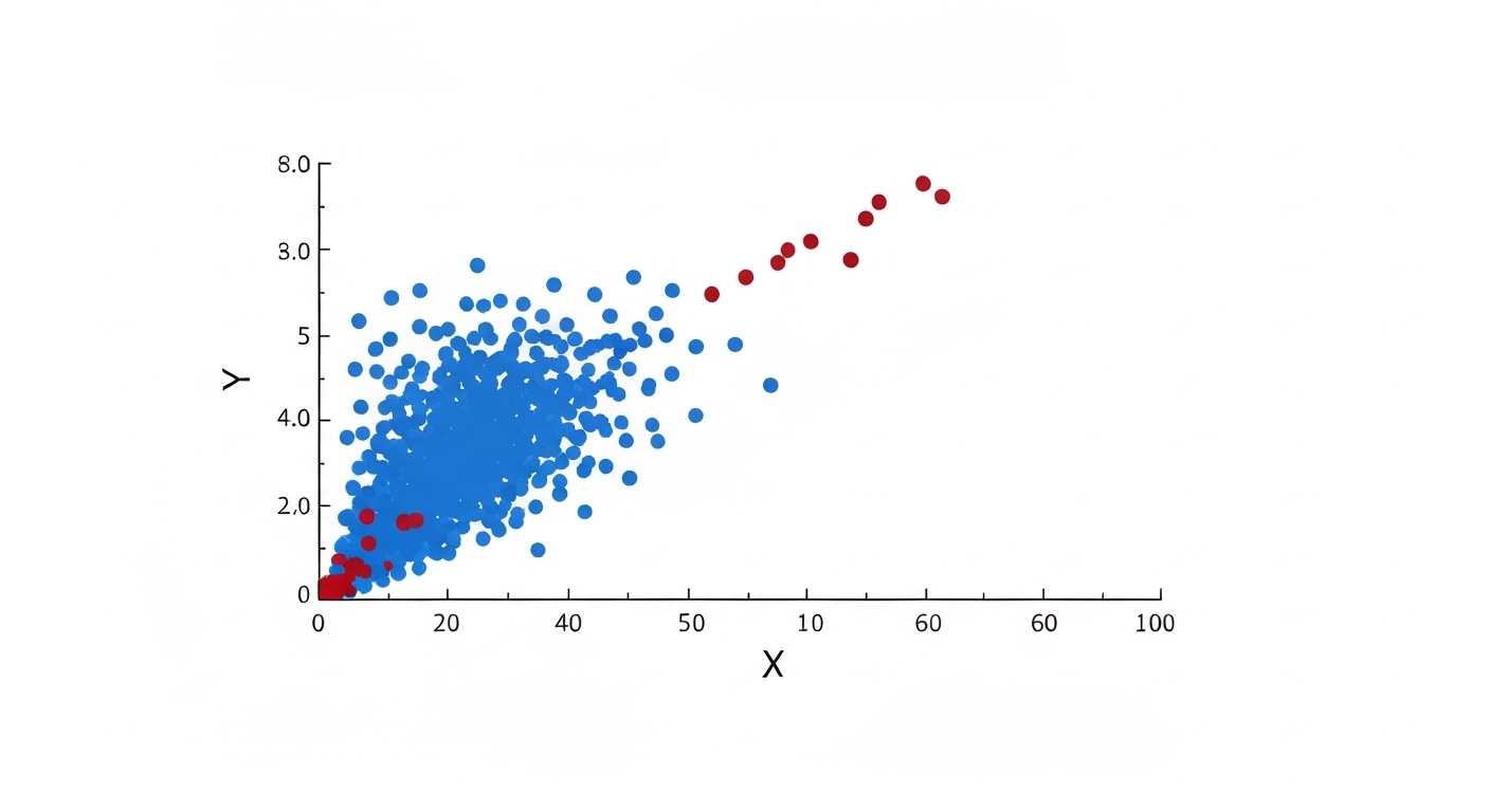Graphical representation of anomaly detection in machine learning, highlighting outliers in a dataset.
