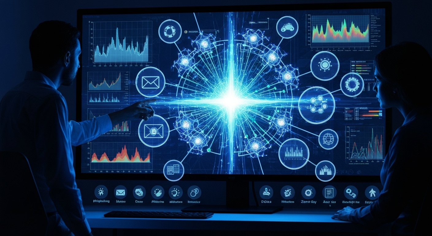 A visualization of the complex and evolving cybersecurity threat landscape.