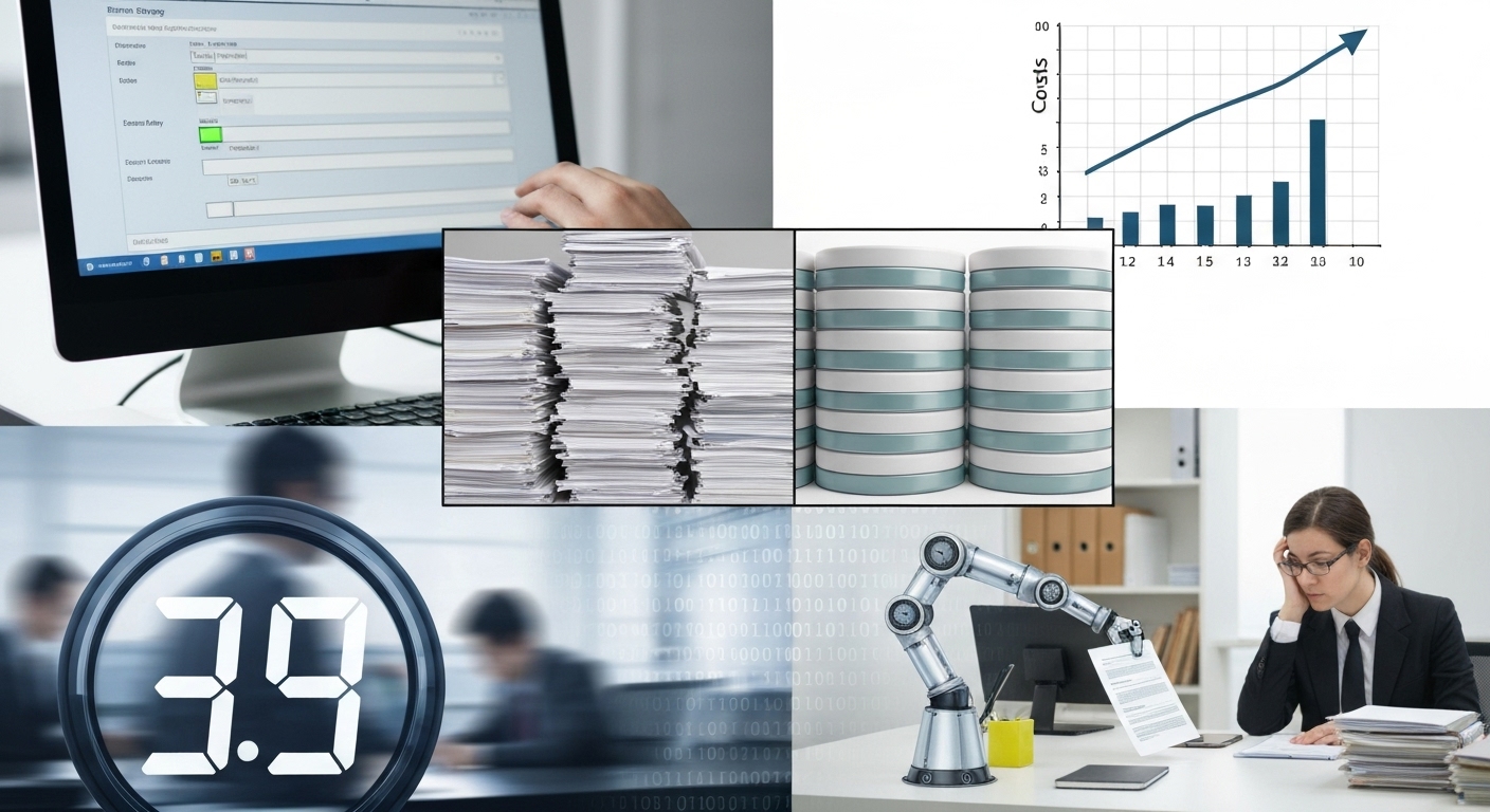 Collage showing various benefits of AI data entry such as increased accuracy, reduced costs, and improved efficiency
