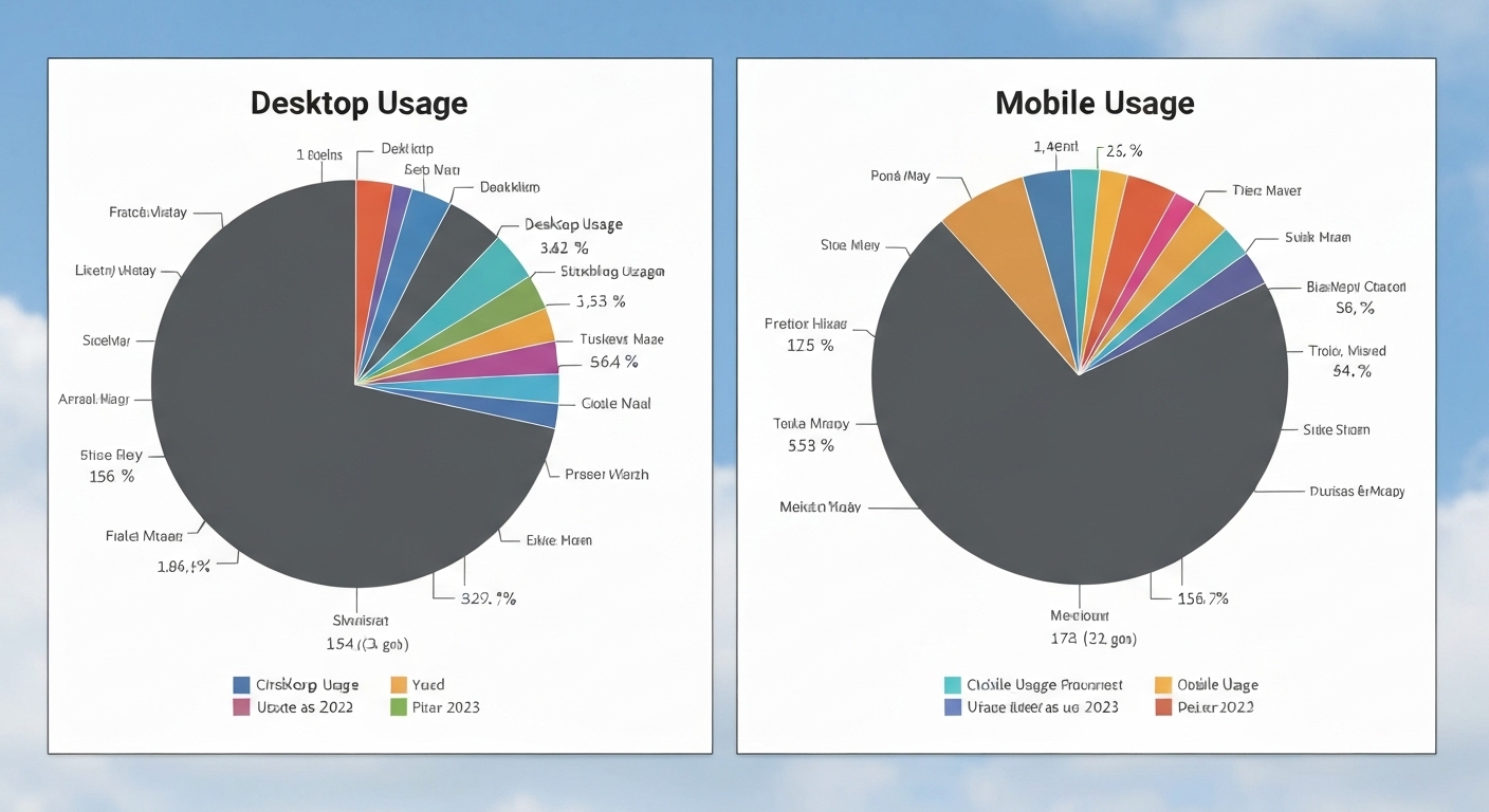 Grafisk sammenligning af desktop og mobil internetbrug.