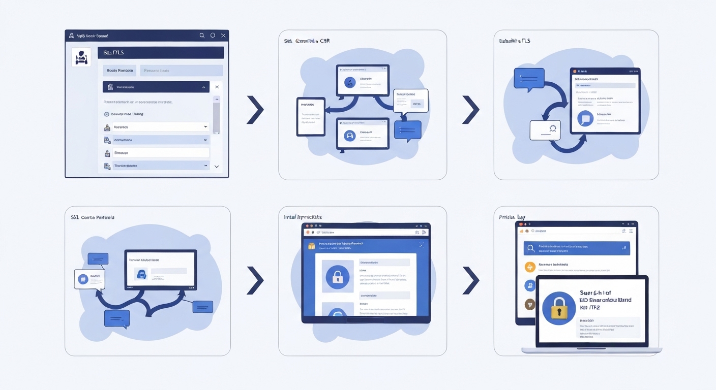 Illustration del passos pro installar un certificato SSL.