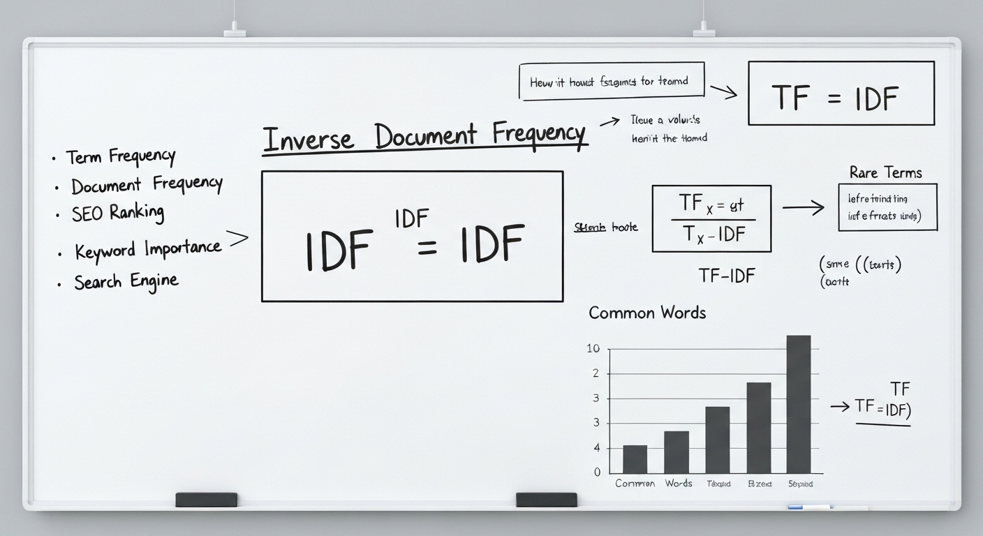 Diagram showing the inverse document frequency formula