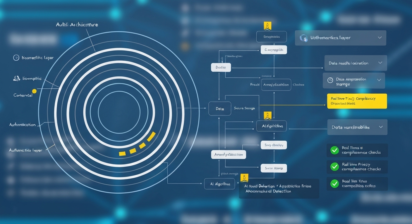 Graphical representation of data privacy and security measures in AI authentication systems.
