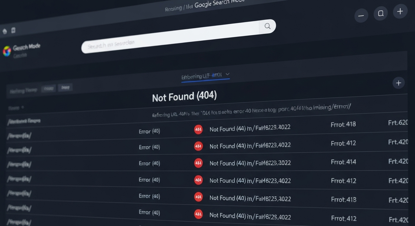 Screenshot of Google Search Console showing 404 error report.