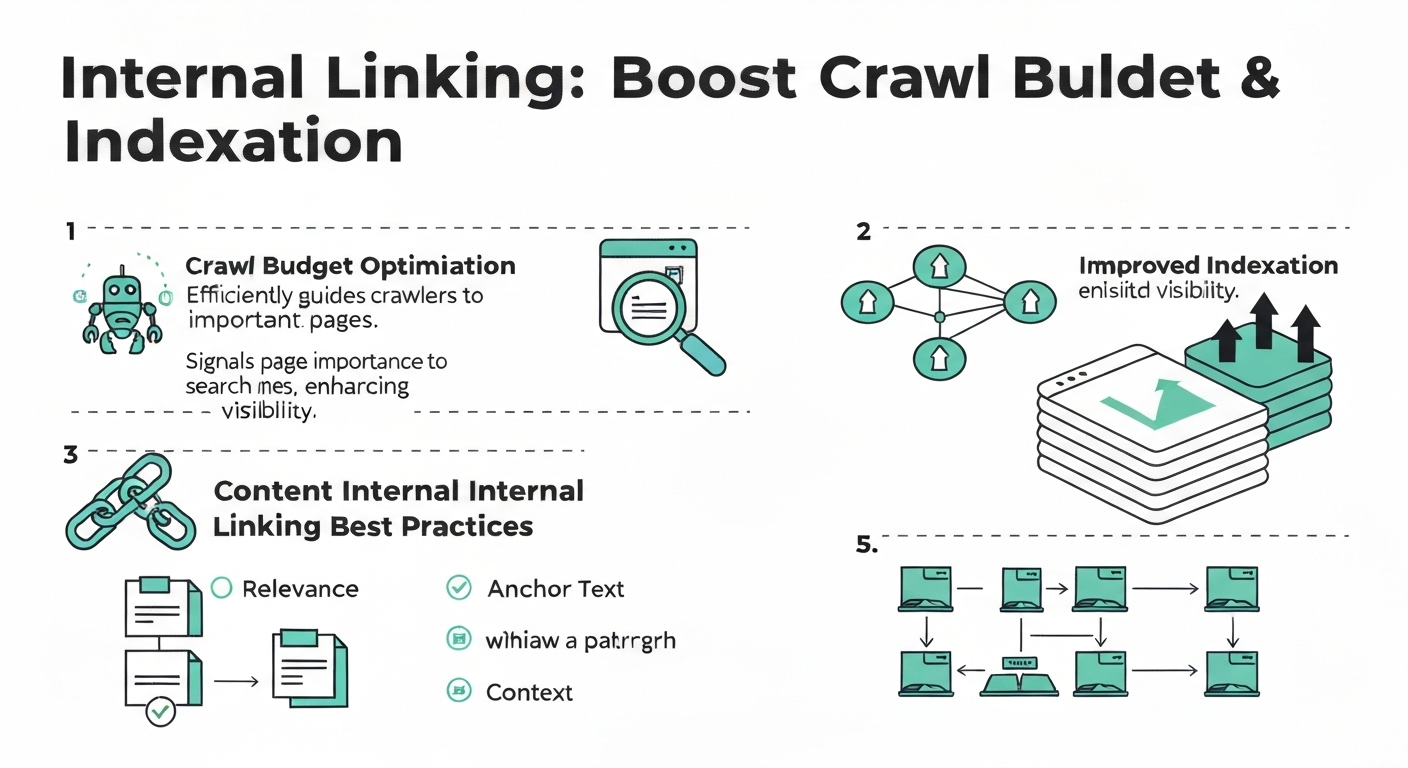 Infographic illustrating how internal linking can improve crawl budget and indexation.