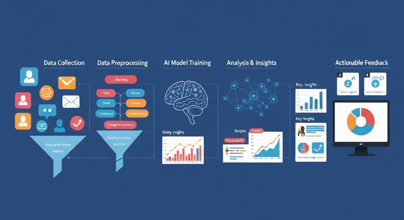 Illustration of the steps involved in implementing AI for user feedback analysis.
