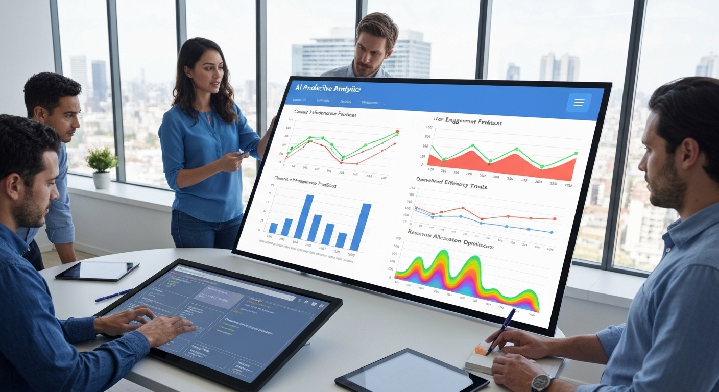 AI predictive analytics dashboard visualizing future trends