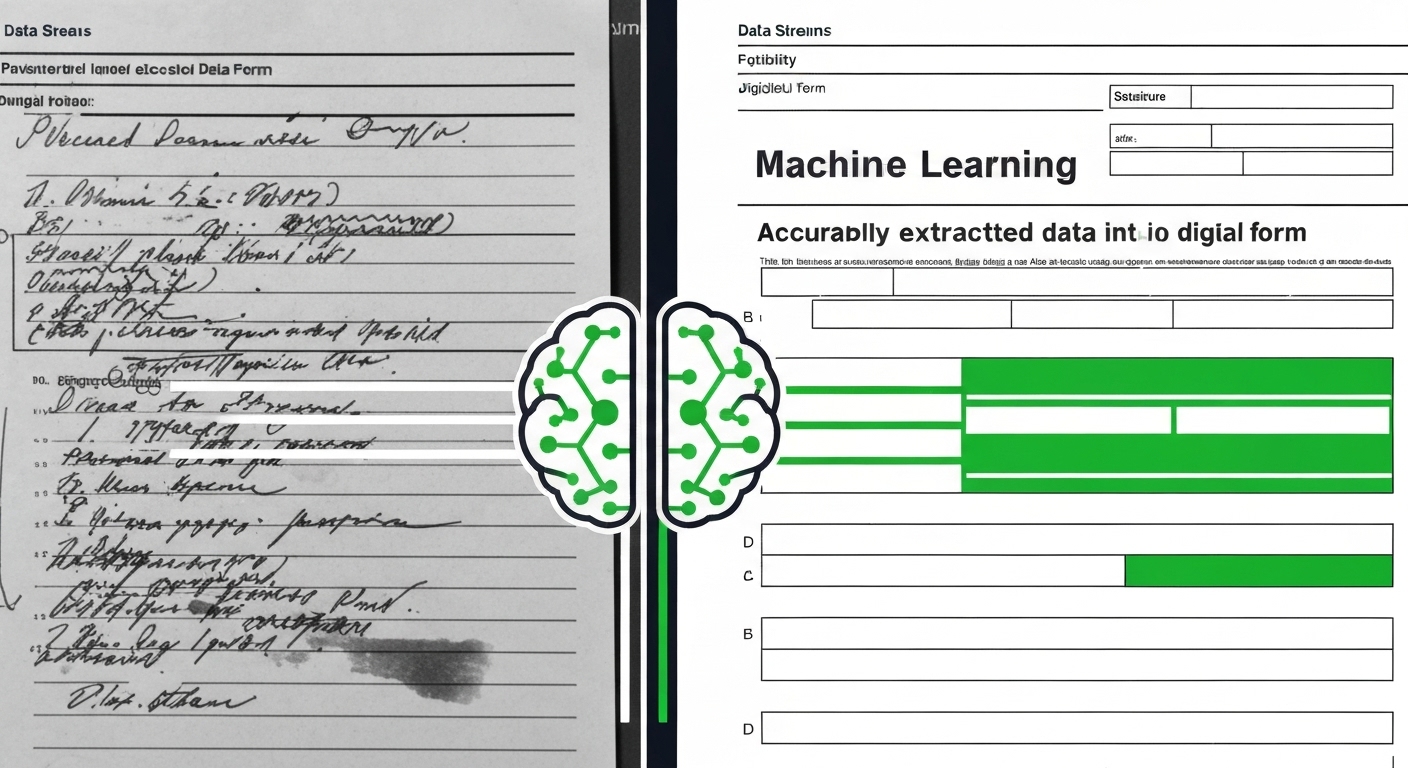 Illustration of machine learning enhancing OCR capabilities.