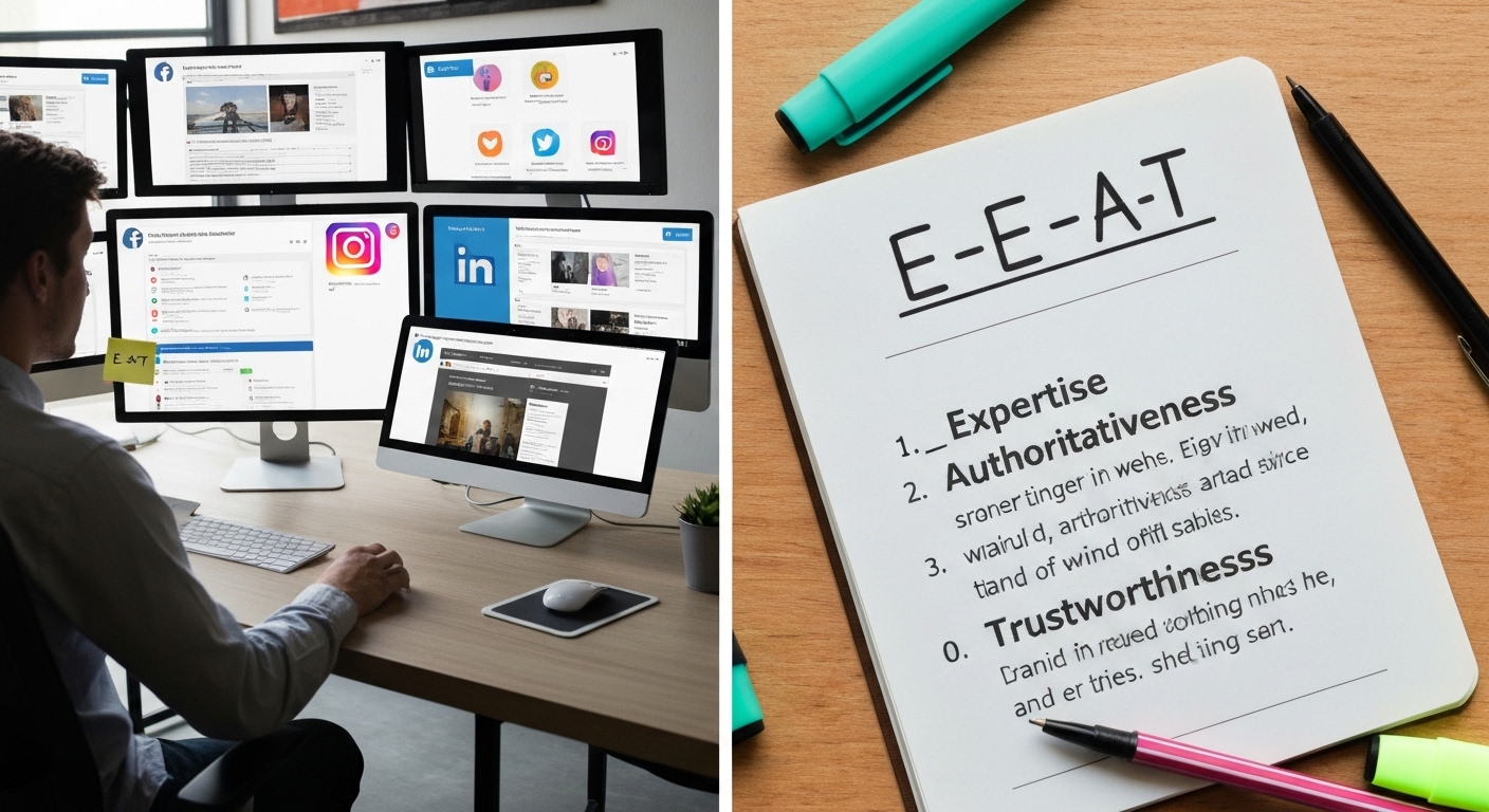 Visual representation of managing an online presence across various social media platforms.