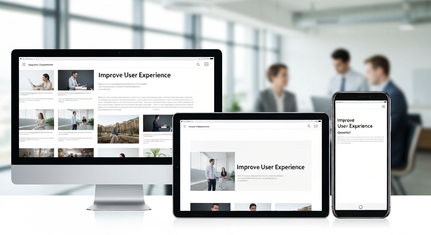 Example of a website adapting to different screen sizes on a desktop, tablet, and mobile phone