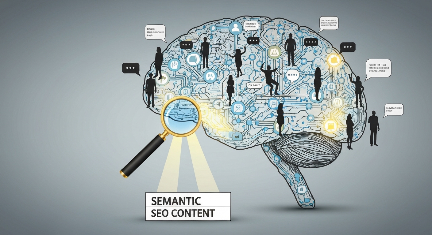 Illustration depicting a search engine understanding the meaning and context behind a user query.
