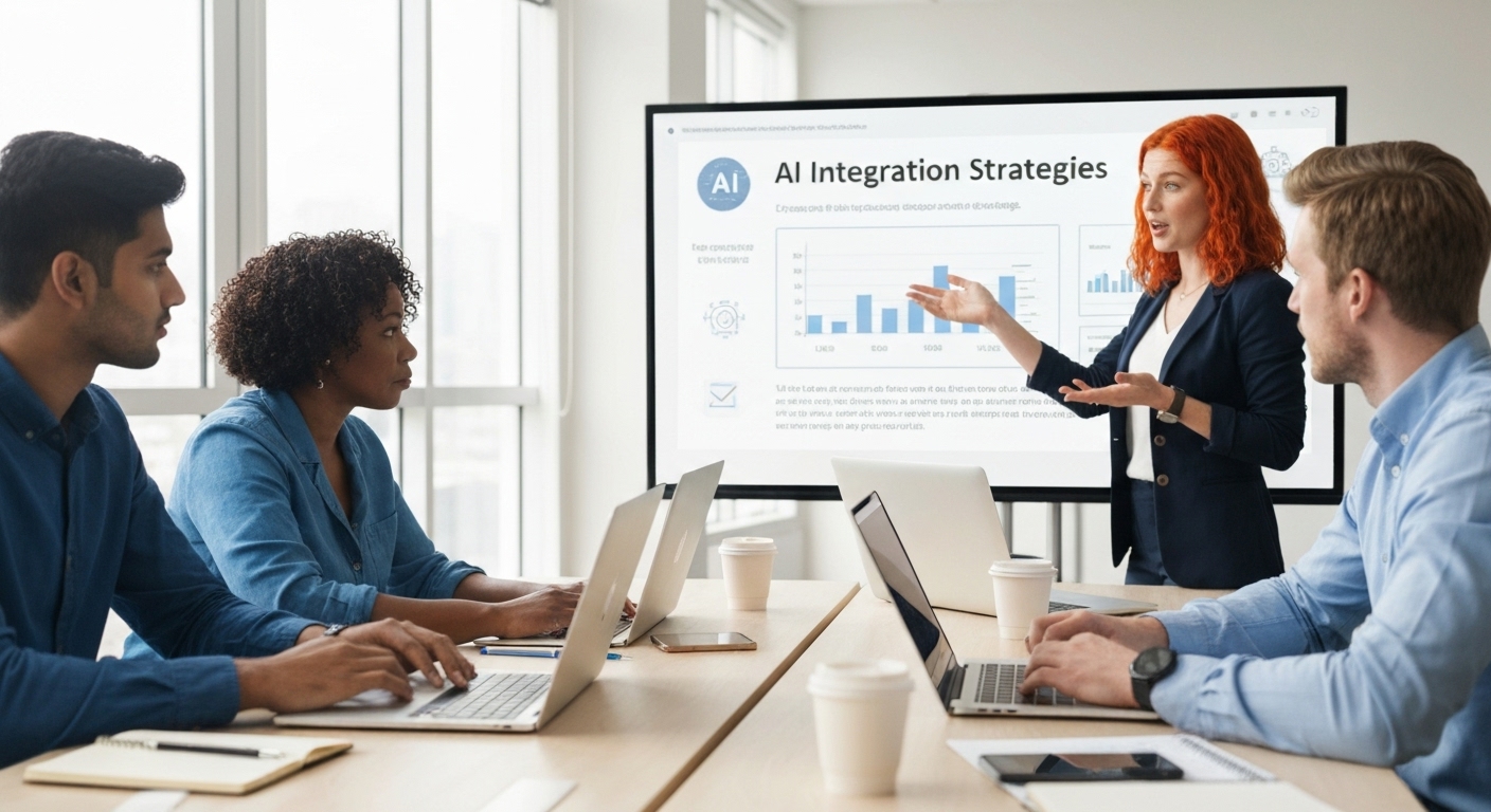 Image of a team participating in an AI training session, learning how to use new AI tools and integrate them into their daily workflows.
