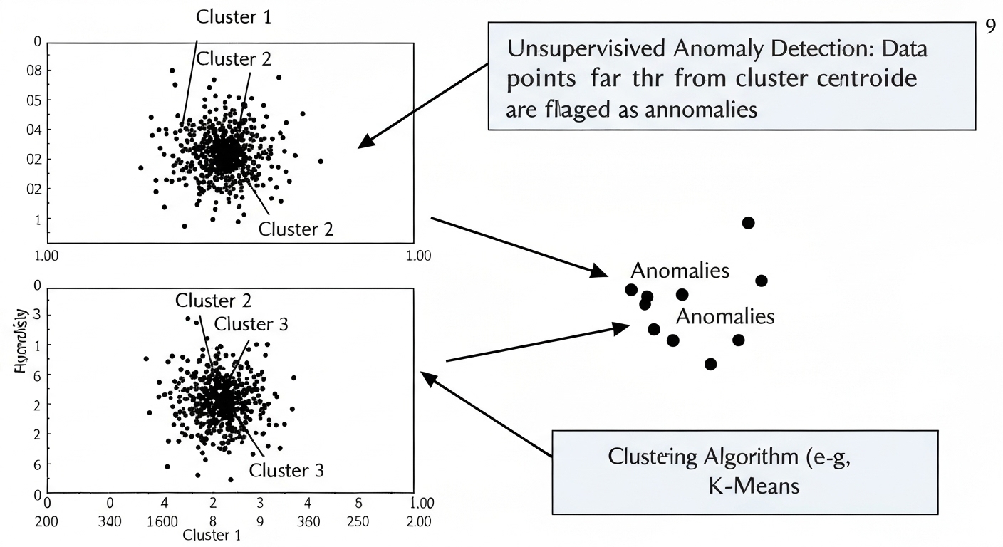 Diagram illustrating unsupervised anomaly detection using clustering.