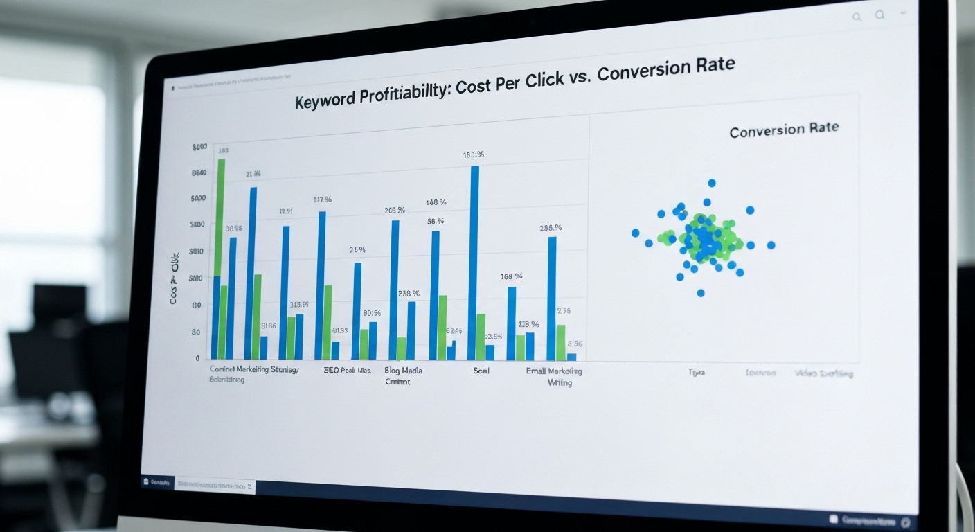 Chart comparing the cost per click of various keywords in a specific niche
