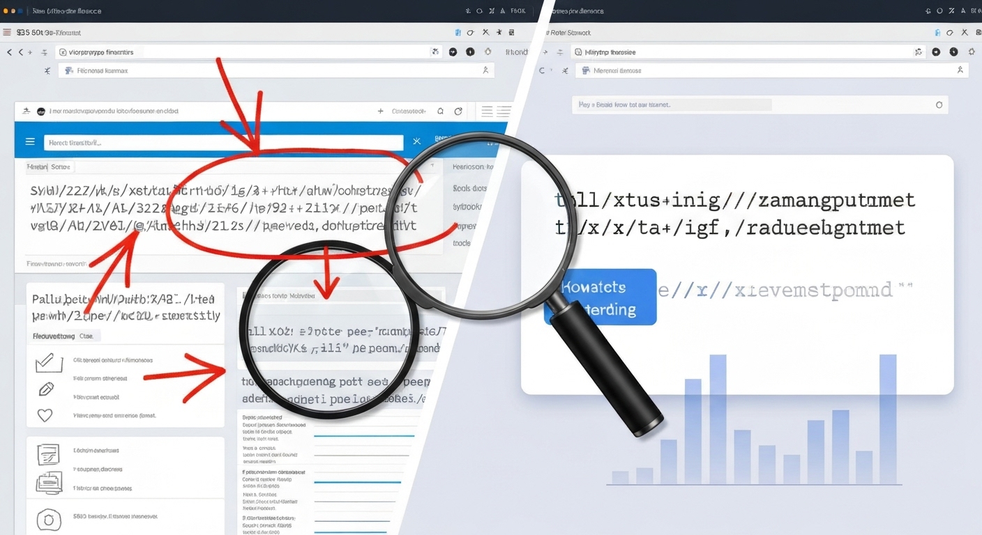 Illustration of the process of optimizing existing URLs for improved SEO performance.