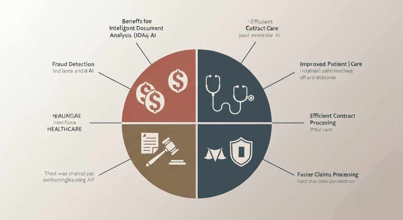 Diagram showing various industries benefiting from intelligent document analysis, including finance, healthcare, legal, and insurance.
