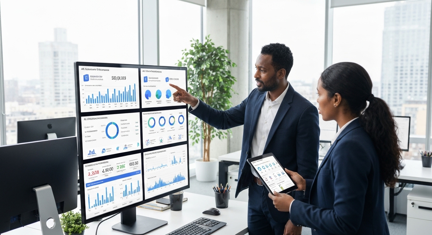 AI dashboards showing performance metrics and resource utilization in a cloud environment.
