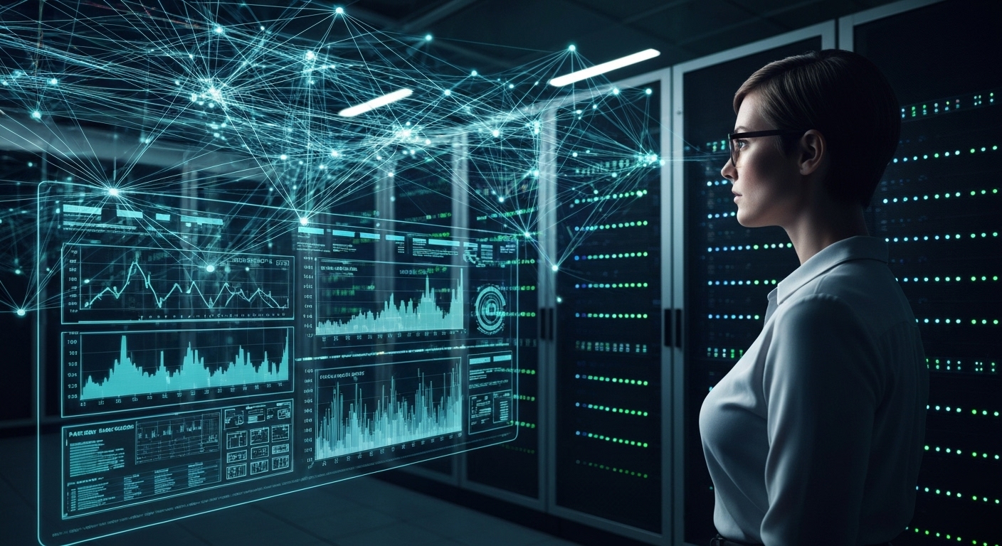 AI analyzing network traffic and identifying potential security threats in the cloud.
