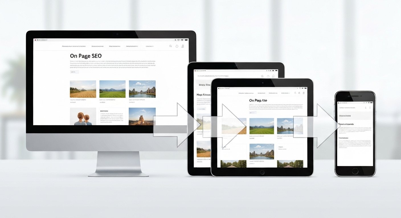 Illustration demonstrating how a responsive website adapts to different screen sizes.