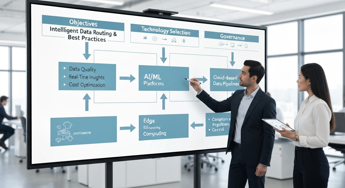 List of best practices for intelligent data routing and processing, including clear objectives, technology selection, and governance.