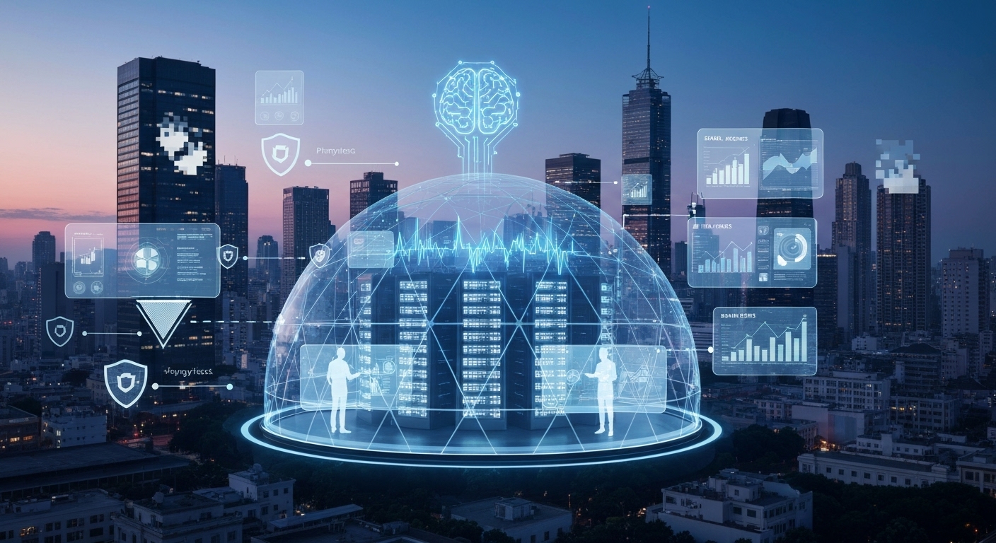 Illustration of data privacy protection with AI.