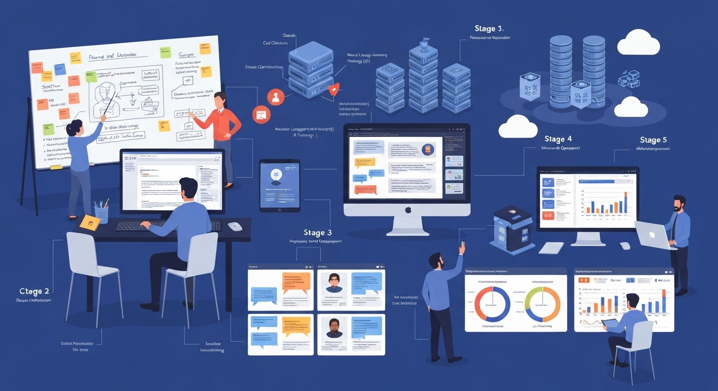 Stages of implementing an AI chatbot for customer service.