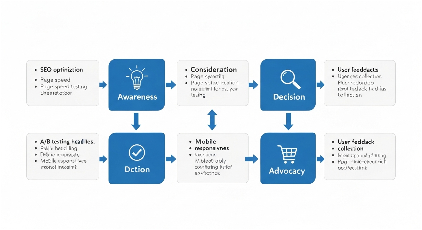 Diagram illustrating the different stages of a customer journey from awareness to conversion