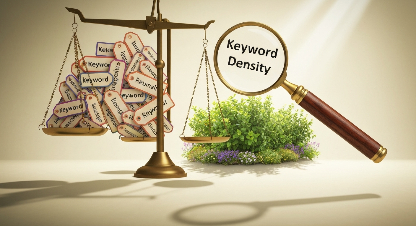 Visual representation of the balance between keyword optimization and natural language in SEO