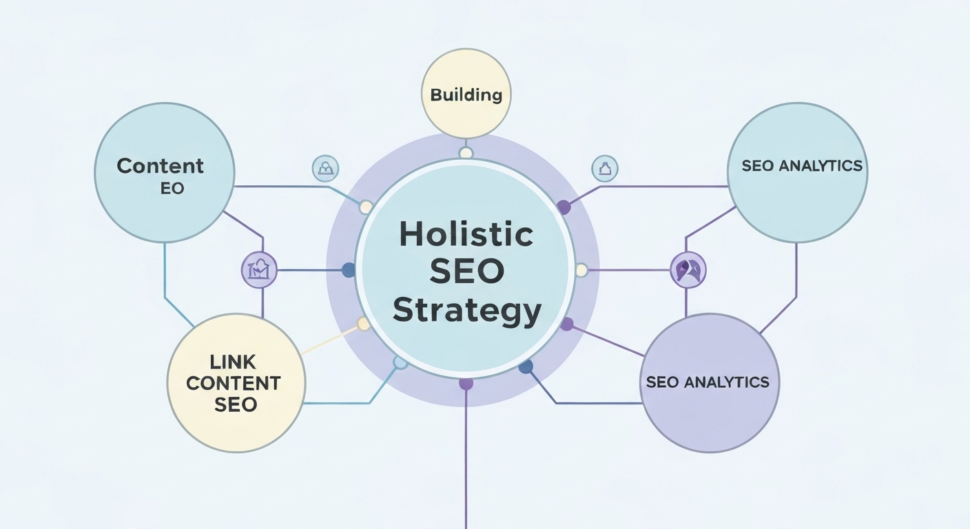 Diagram illustrating the various components of a holistic SEO strategy